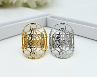 Metatrons Cube Ring  | Sacred Geometry Ring | Gold & Silver Metatron Ring | Adjustable Ring