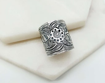 Open Backed Floral Wrap Ring | Sterling Silver Floral Ring | Boho Ring | Statement Ring