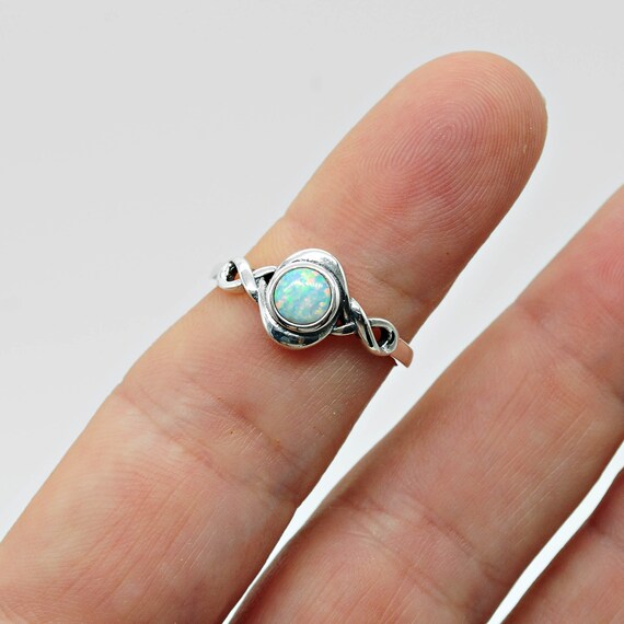 Oval Simulated Opal Infinity Ring - .925 Sterling Silver Knot Band, Size 10 - View #6