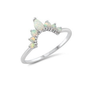 Sterling Silver Opal Princess Ring |  Womens Opal Promise Ring | Opal Stacking Ring | Opal Crown RIng