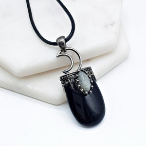 Black Crescent Moon Pendant | Onyx Crescent Moon Pendant | Gemstone Pendant