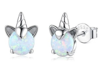 Opal Rainbow Unicorn Studs |Sterling Silver Earrings | Unicorn Earrings | Opal Jewellery | White Fire Opal Earrings |