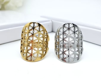 Adjustable Flower of Life Ring  | Sacred Geometry Ring | Gold & Silver Flower of Life Ring