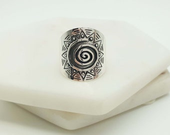 Sterling Silver Spiral Sunburst Ring | Silver spiral Ring | Boho Ring | Statement Ring