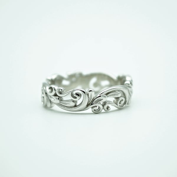 Sterling Silber Reben Ring | Vintage filigrane Ehering | Einzigartige Ring | Frauen Silber Ring | Blumenband