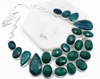 Emerald Green Statement Necklace | Multi Gemstone Necklace | Large Green Bib Necklace |