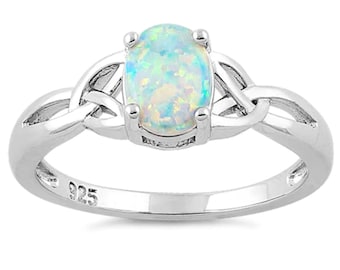 Sterling Silver Opal Ring | Womens Celtic Opal Ring | Opal Infinity Ring | Opal Promise Ring