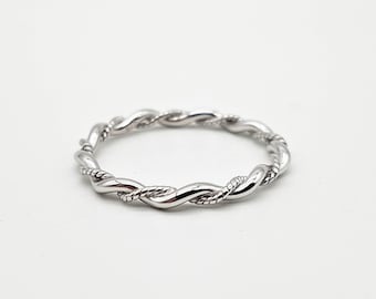 925 Sterling Silber Twist Ring | Damen Silber Stapelring | Süßer Silber Ring | Seil Ring | Damen Silber Band