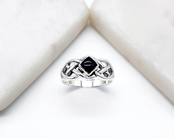 Silver Celtic Onyx Ring | Sterling Silver Black Ring | Gemstone Ring