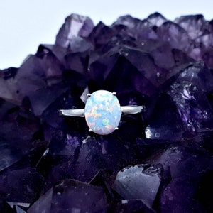 Sterling Silver Opal Ring |  Womens Large Opal Ring | Oval Opal Solitaire Ring