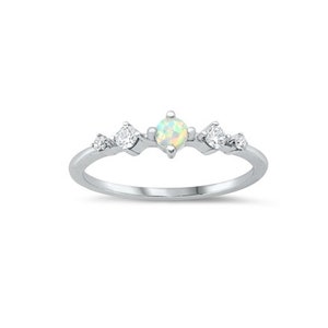 Silver Opal & CZ Stacking Ring |  Womens Opal Promise Ring | Opal Wedding Band |