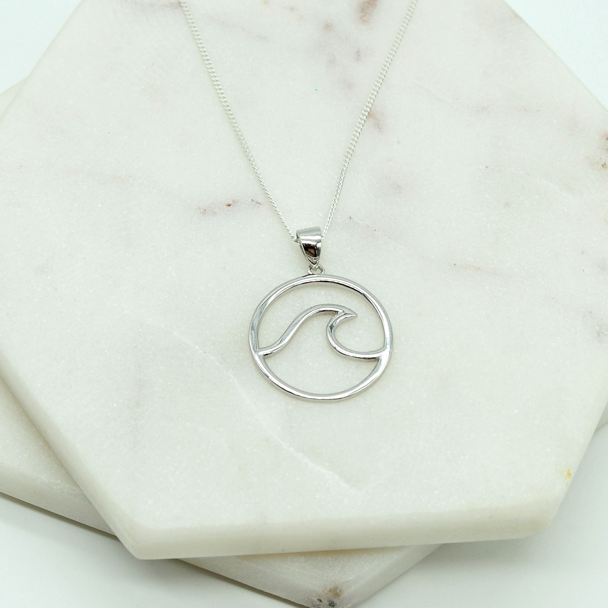 Sterling Silver Wave Necklace Sterling Silver Wave Pendant Etsy