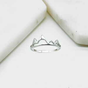 Womens Sterling Silver Mountain Ring |  Dainty Mountain Range Ring | Nature Ring | Snow capped Alps Ring