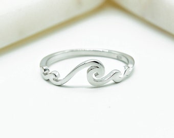 Womens  Sterling Silver Wave Ring | 925 Silver Rolling Waves Ring | Cute Silver Wave Ring | Ocean Ring | Surfer Ring |