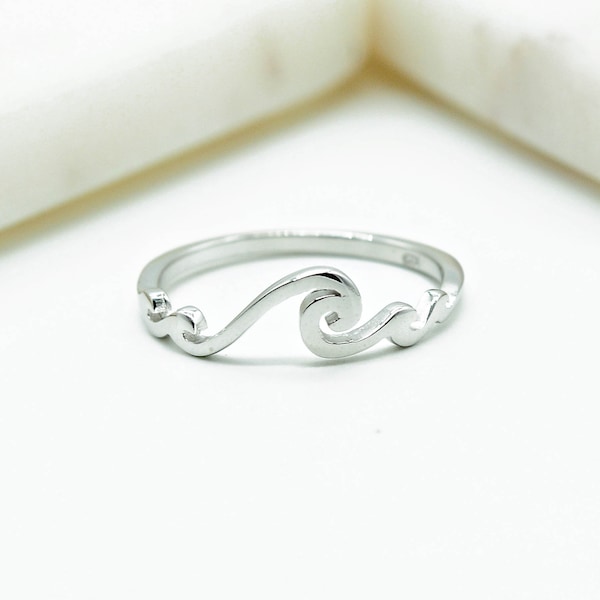 Womens  Sterling Silver Wave Ring | 925 Silver Rolling Waves Ring | Cute Silver Wave Ring | Ocean Ring | Surfer Ring |