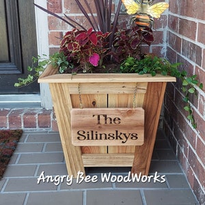 Cedar Wood porch planters with *Customizable hanging sign  *Plants *Porch *Decor *Pots