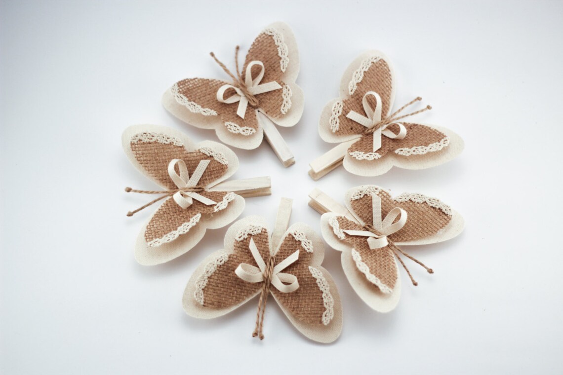 Set of 5 Clothes Pins With Butterfly Wings Burlap Butterfly Etsy