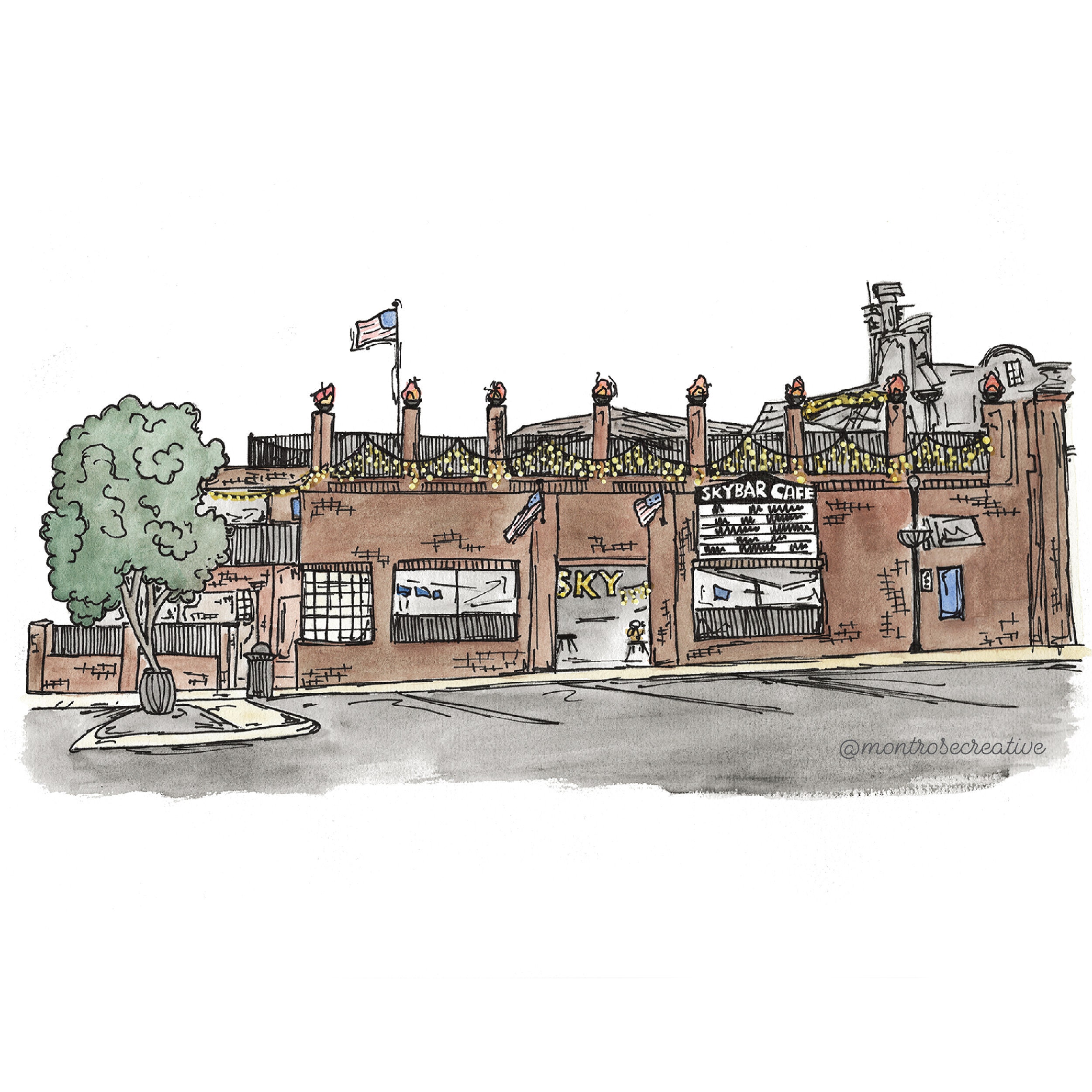 Skybar Cafe Drawing Auburn Illustrated Wall Art Auburn University Print