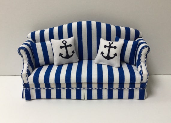 Dollhouse Miniatures Artisan Ooak Nautical Sofa With Anchor Etsy