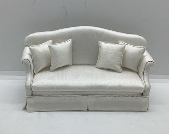 Dollhouse Miniatures Artisan OOAK White Dupioni Silk Couch