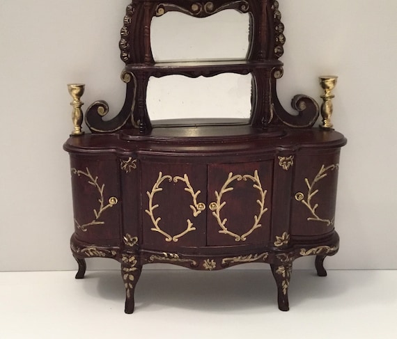 Dollhouse Miniatures Antebellum Mirrored Cabinet W Brass Etsy