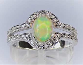 Opal Art Deco Silver Ring