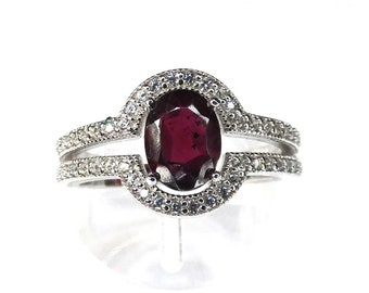 Garnet Silver Ring Art Deco Style