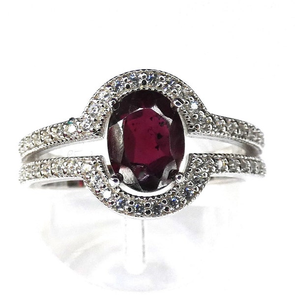 Garnet Silver Ring Art Deco Style