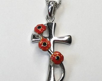 Silver Poppy Cross Necklace with chain