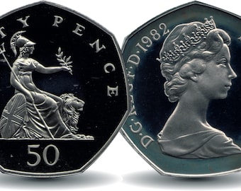 Moneta da 50 pence del 1982, coniata dalla Royal Mint.