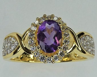 Amethyst Silver Ring with Gold plating