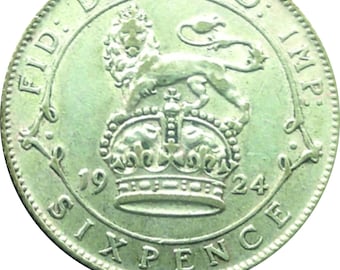 1924 Sixpence Silver Coin