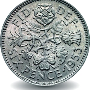 Queen Elizabeth Sixpence Coin 1953 Made in England Free Shipping