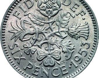 1953 Queen Elizabeth Sixpence Coin