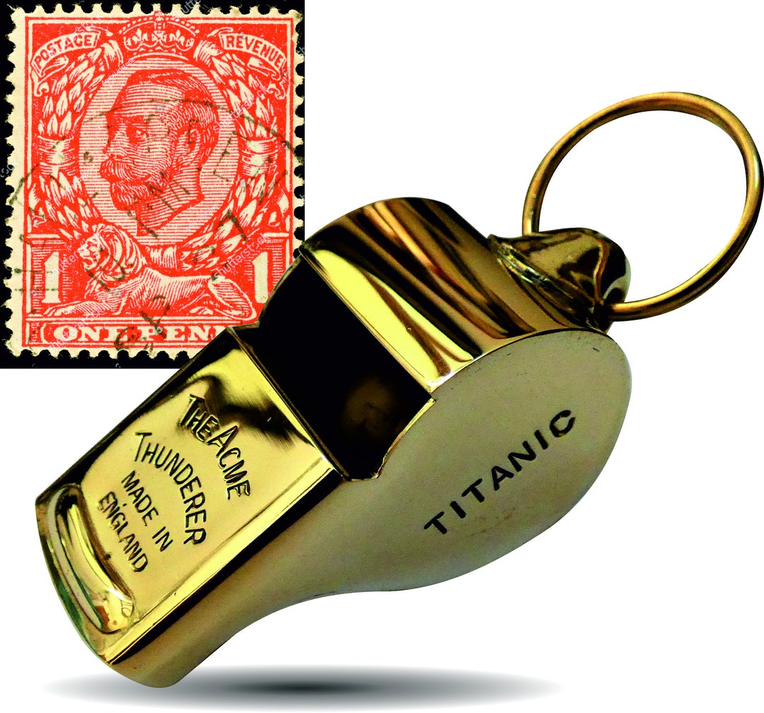Titanic Whistle With Vintage 1912 One Penny Red Stamp Made in Etsy
