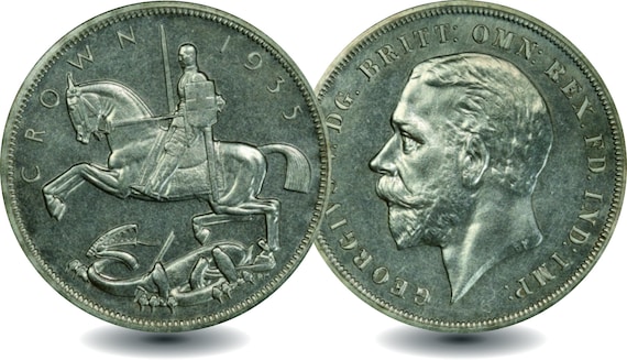 イギリス1935 Crown Coin e V Silver 1935 Silver Jubilee Crown Coin - King George V 'rocking Horse