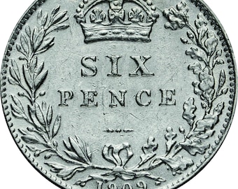 Silver Sixpence Coin 1902 to 1910 Made in England