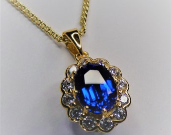 Sapphire Silver Necklace with Chain Handmade in England