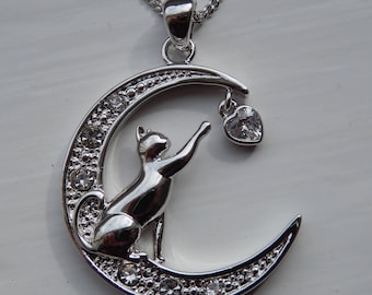 Silver Cat Pendant handmade in England with Chain