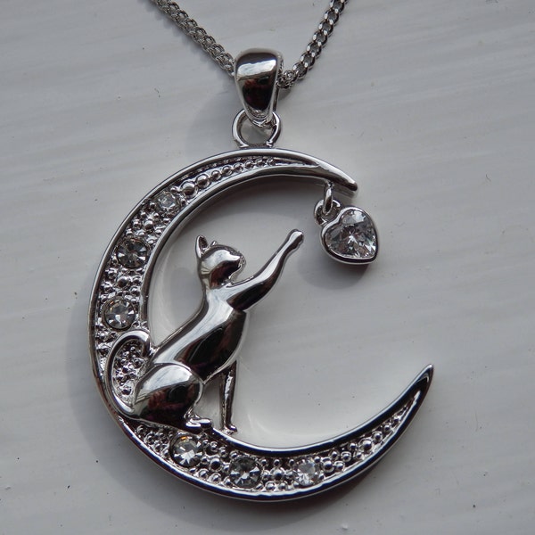 Silver Cat Pendant handmade in England with Chain