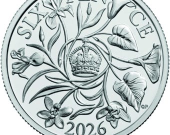 Moneda de seis peniques de 2026: Regalo ideal para bodas, bautizos o cumpleaños.