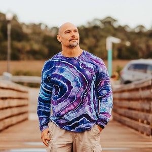 Long sleeve tie dye shirt, Geode tie dye, Hippie clothes men, Psychedelic t shirt, Cotton anniversary gift for him