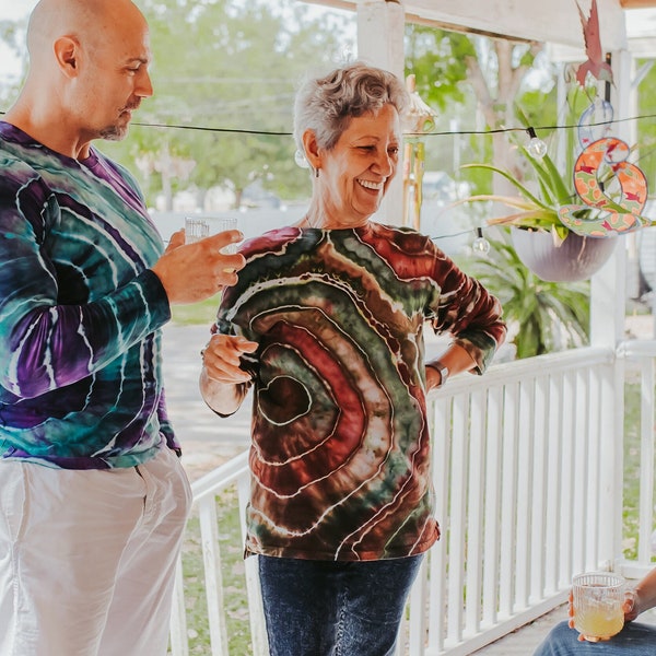 Tye dye shirt, Boho chic clothing, Long sleeve tie dye, 60th birthday gifts for women, All sizes