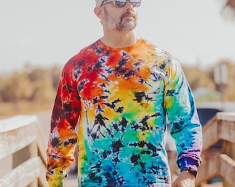 Tye dye shirt, Hippie clothes men, Long sleeve tie dye, Gift for him boyfriend unique, All sizes