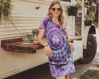 Geode tie dye dress, Short hippie tshirt dress, Cotton beach cover up