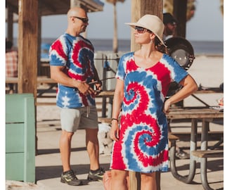 Tie dye dress, Beach coverups, Tshirt dress for women, 4th of July outfit