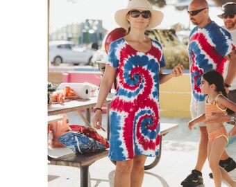 womens red white and blue sundress