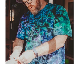 Colorful Hand Dyed Boho Tee – Tye Dye Shirt – Northern Skies Scrunch, S–4X