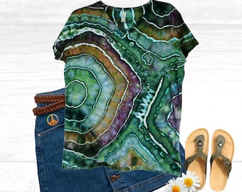 Geode Tie Dye Shirt – Earthy Forest Tones Cotton Tee, Woodland Agate, S–4X