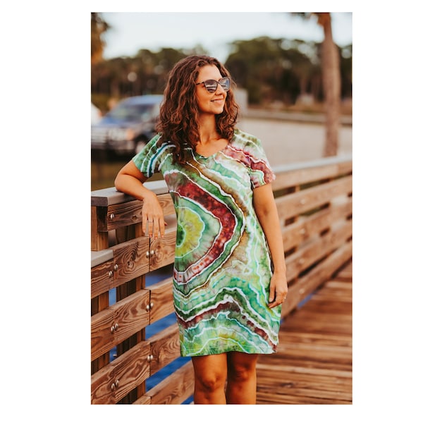Geode tie dye dress, Tshirt dress for women, Cotton beach cover up, 30th birthday gift for her